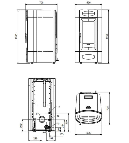 Extraflame belüfteter Pelletofen ISIDORA IDRO H16 5.0 Masszeichnung | Klimaworld.com