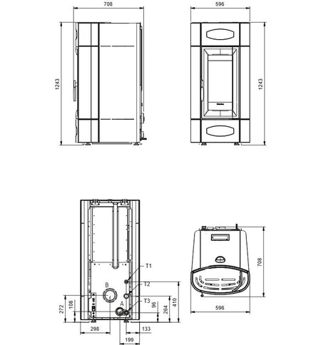 Extraflame belüfteter Pelletofen ISIDORA IDRO H20 5.0 Masszeichnung | Klimaworld.com