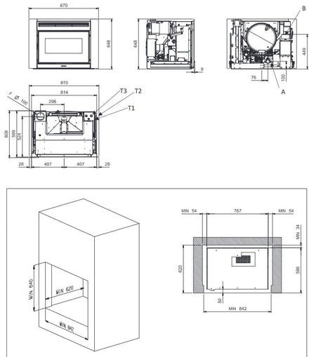 Extraflame wasserführender Pellet-Kamineinsatz COMFORT IDRO L80.16 Masszeichnung | Klimaworld.com