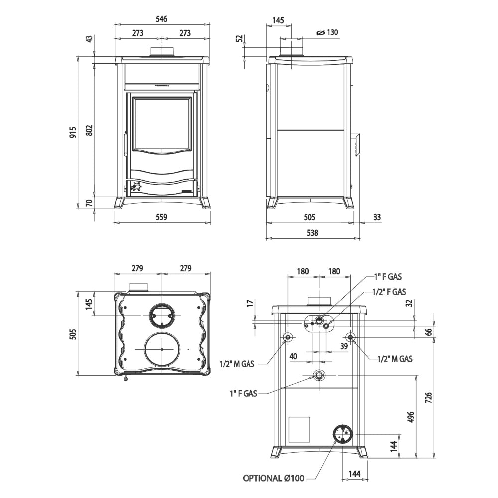 La Nordica Holzofen | TERMOROSSELLA PLUS DSA.16 Masszeichnung | Klimaworld.com