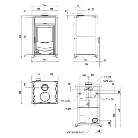 La Nordica Holzofen | TERMOROSSELLA PLUS DSA.16 Masszeichnung | Klimaworld.com