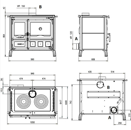 La Nordica Holzherd GARDENIA XXL STEEL Maßzeichnung | Klimaworld.com