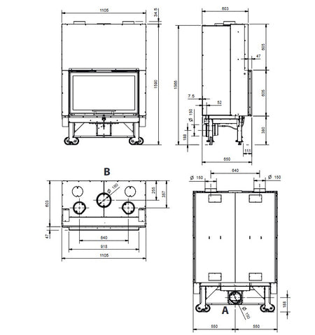 La Nordica Kamineinsatz MONOBLOCCO 90PA 2.0 Maßzeichnung | Klimaworld.com