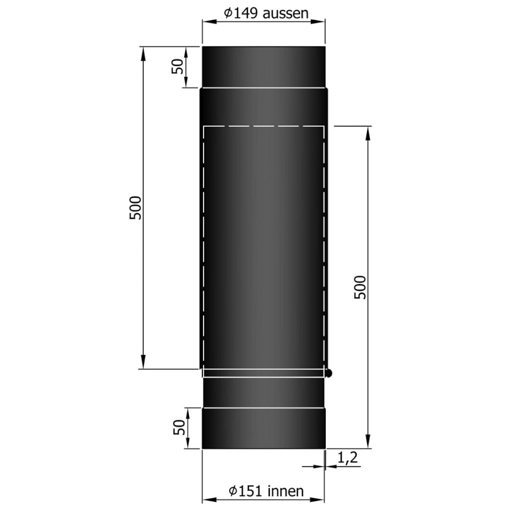TermaTech | Rauchrohr | Ø 150 | 590-910 mm | Schwarz emailliert