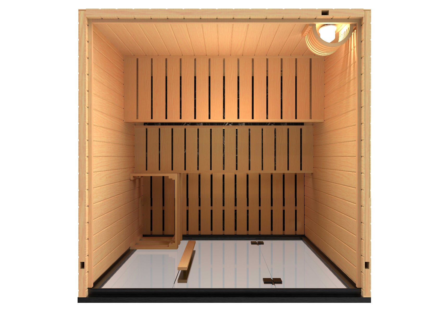 Sentiotec Saunakabine Onni mit schwarzem Rahmen, Ansicht von oben | klimaworld.com