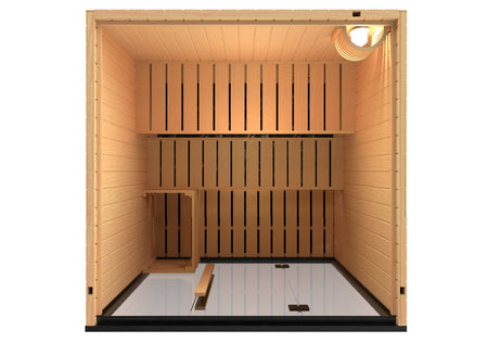 Sentiotec Saunakabine Onni mit schwarzem Rahmen, Ansicht von oben | klimaworld.com