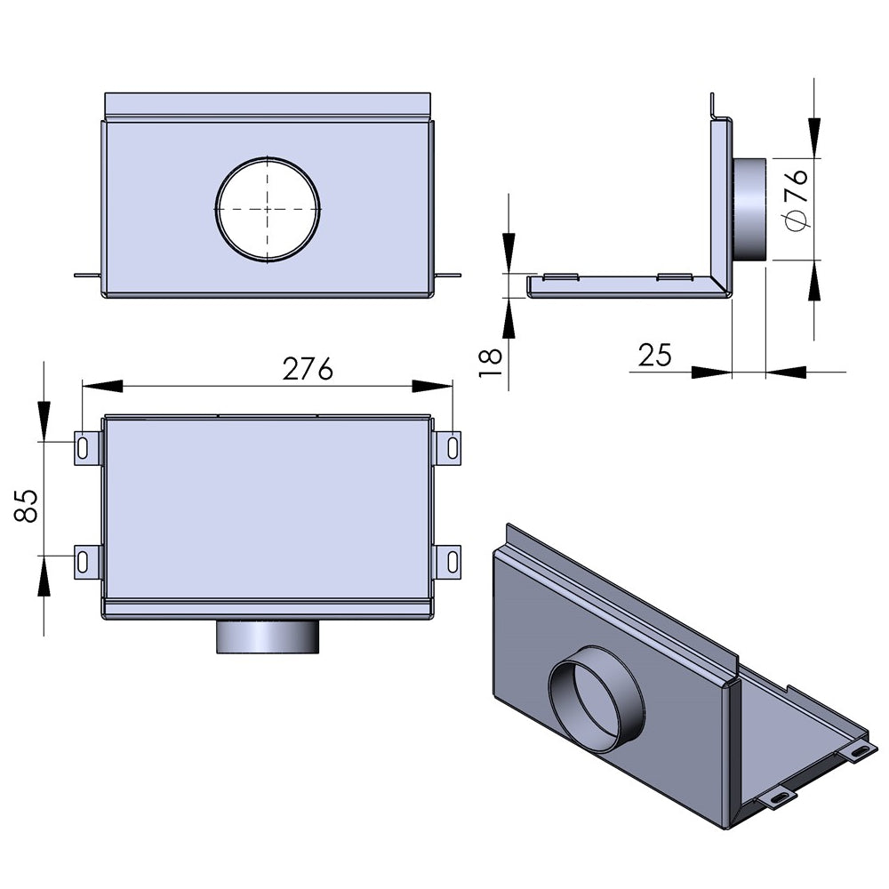 TermaTech | Frischluftstutzen nach hinten für Kaminofen TT60 | Ø 80 