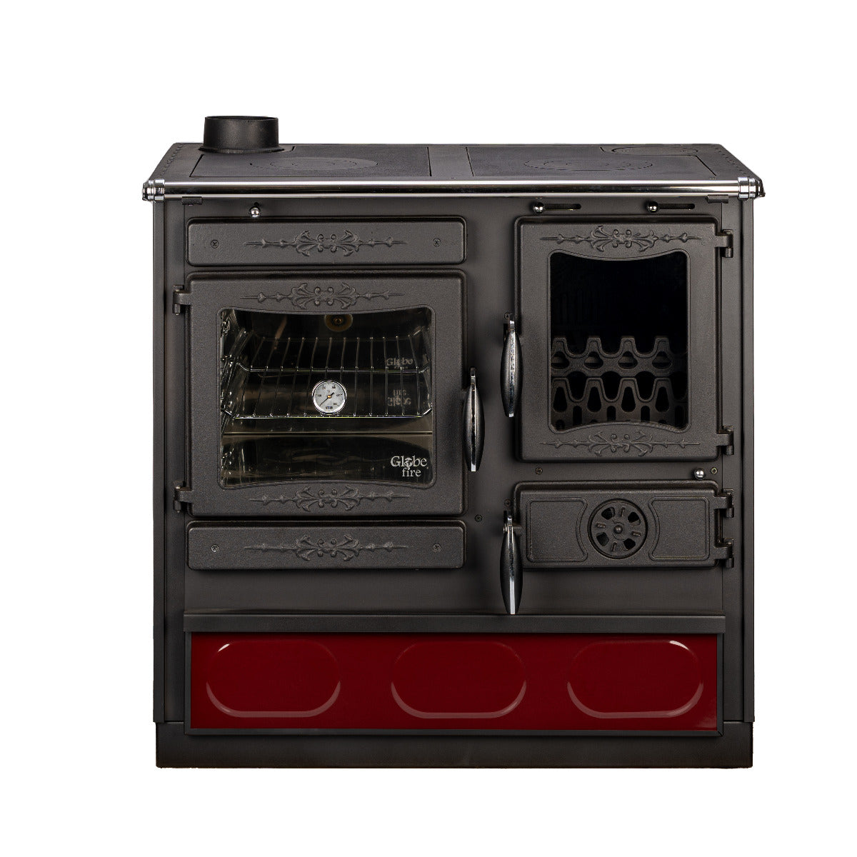 Globefire Alhena Küchenofen Bordeaux Anschluss links