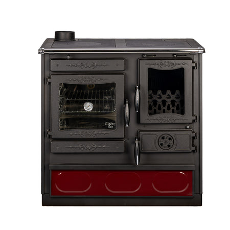 Globefire Alhena Küchenofen Bordeaux Anschluss links