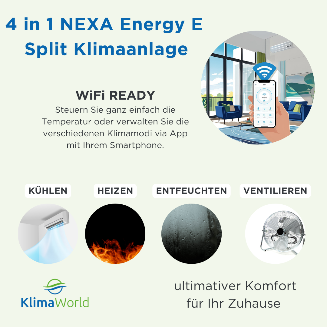 Erklärung WiFi Ready zur NEXA Energy E | Split-Klimaanlage | Kühlen, Heizen, Entfeuchten, Belüften | Klimaworld.com