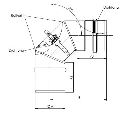 Pelletrohre Pellet Winkel 90° Verbindungsleitung DN 80mm mit Revision 