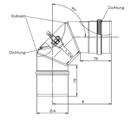 Pelletrohre Pellet Winkel 90° Verbindungsleitung DN 80mm mit Revision 