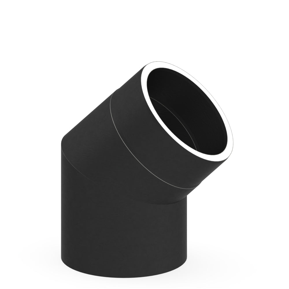 Jeremias | Ofenrohr | Winkel 45° ohne Tür | Schwarz | Ø 150 mm