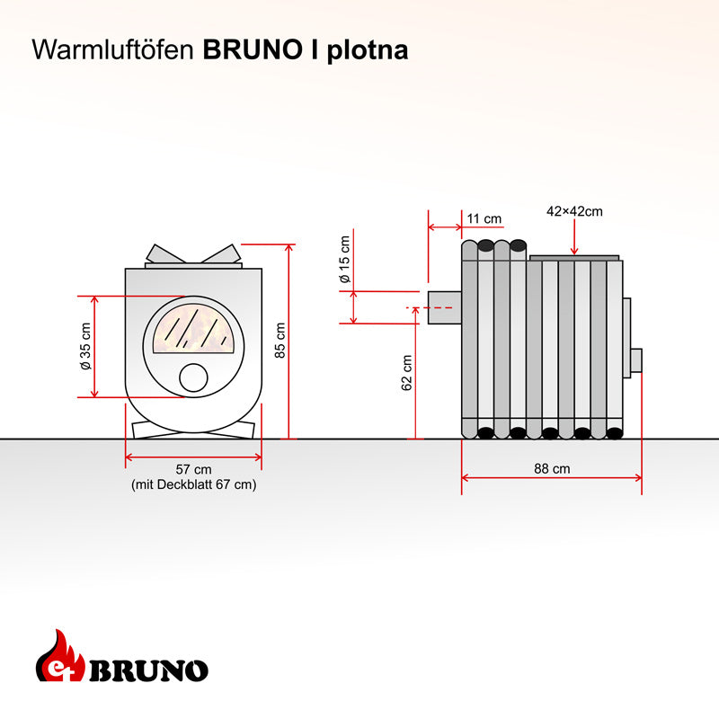 Werkstattofen Warmluft    BRUNO I - Technische Zeichnung
