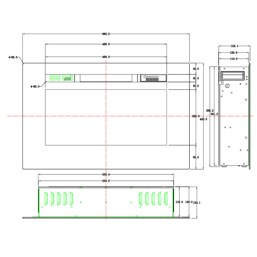 Aflamo LED Elektrokamin Majestic 26, Masszeichnung | klimaworld.com
