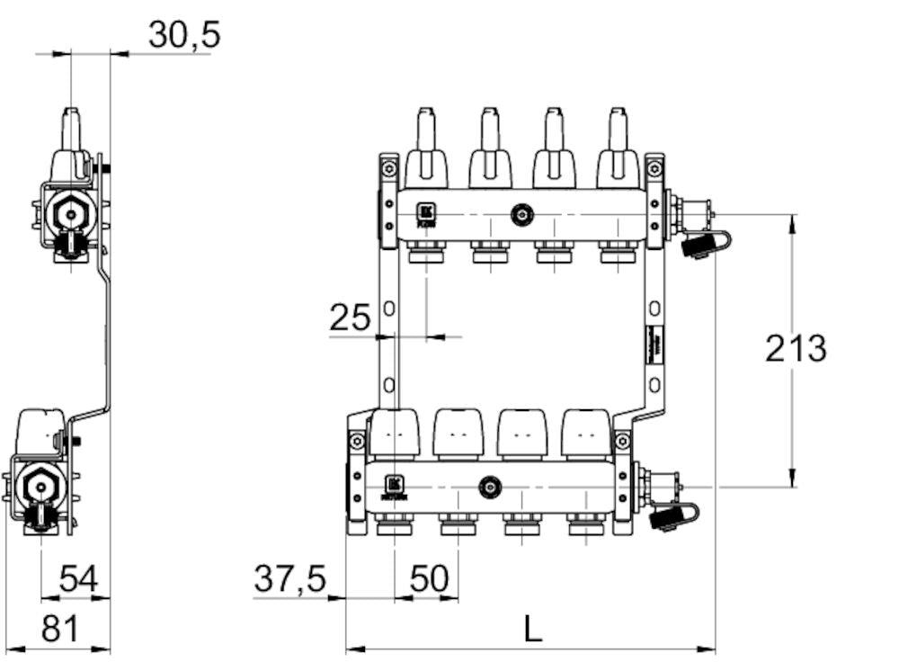 LK Armatur LK 430 Heizkreisverteiler Maßzeichnung