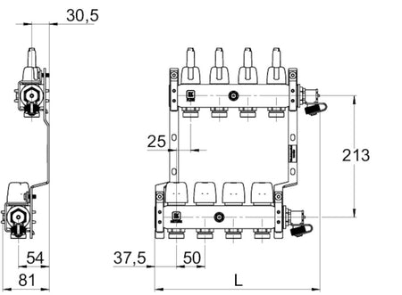 LK Armatur LK 430 Heizkreisverteiler Maßzeichnung
