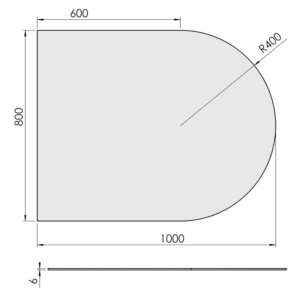 TermaTech | Bodenplatte halbrund | 800×1000×6 mm | Glas