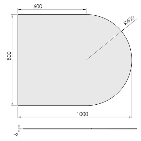 TermaTech | Bodenplatte halbrund | 800×1000×6 mm | Glas