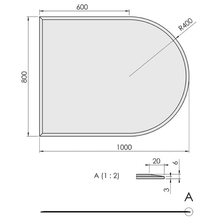 TermaTech | Bodenplatte Halbrund Facet | 800×1000×6 mm | Glas 