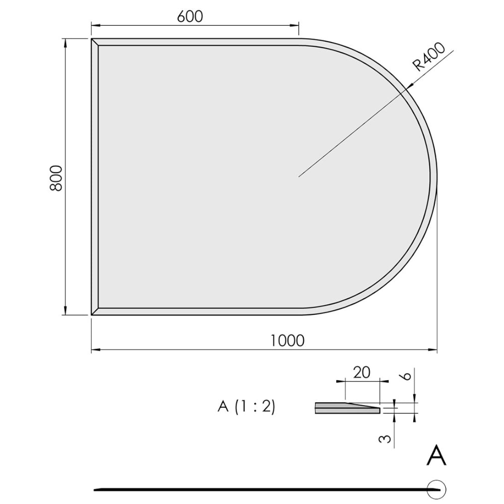 TermaTech | Glas-Bodenplatte | Halbkreis Facet | Größe wählbar