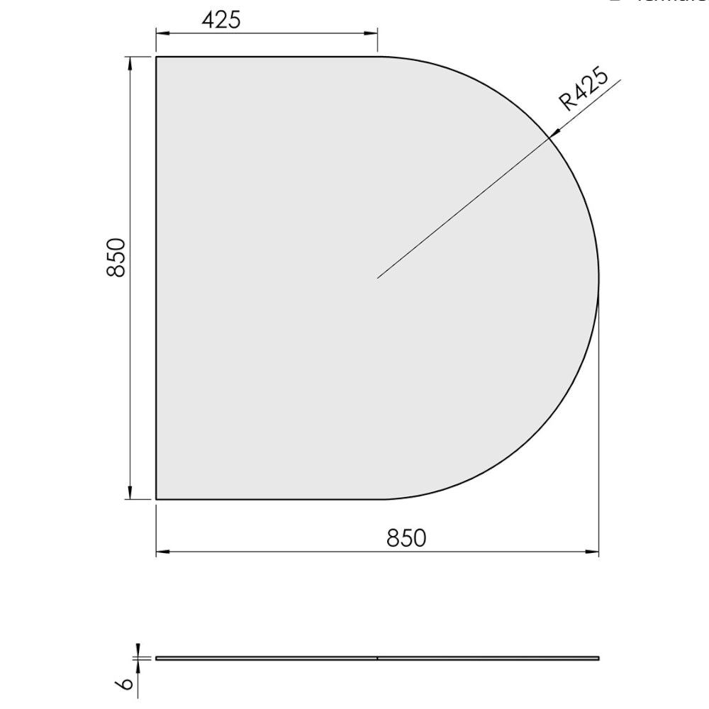 TermaTech | Bodenplatte Halbrund | 850×850×6 mm | Glas
