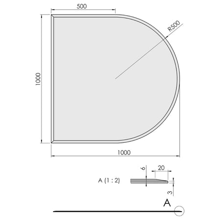 TermaTech | Bodenplatte Halbrund Facet | 1000×1000×6 mm | Glas 