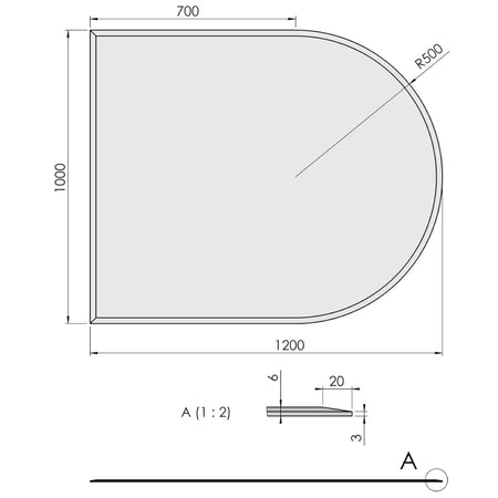 TermaTech | Bodenplatte Halbrund Facet | 1000×1200×6 mm | Glas 