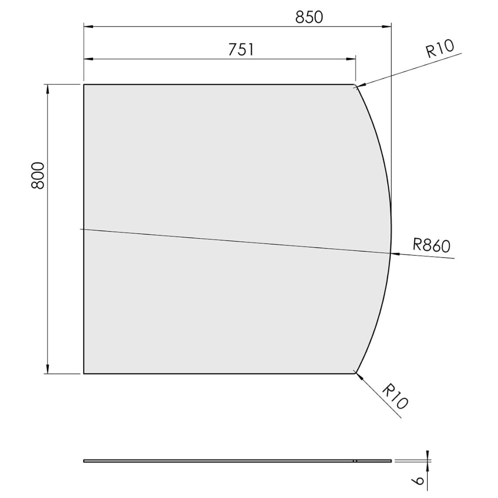 TermaTech | Bodenplatte Segmentbogen | 800×850×6 mm | Glas