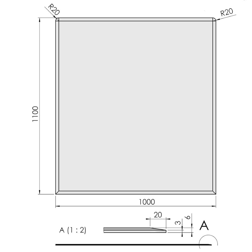 TermaTech | Bodenplatte Rechteck Facet | 1000×1100×6 mm | Glas