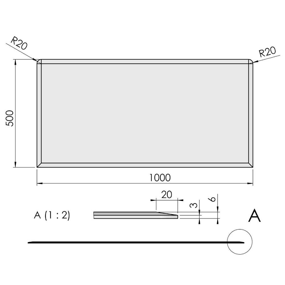 TermaTech | Bodenplatte Rechteck Facet | 500×1000×6 mm | Glas