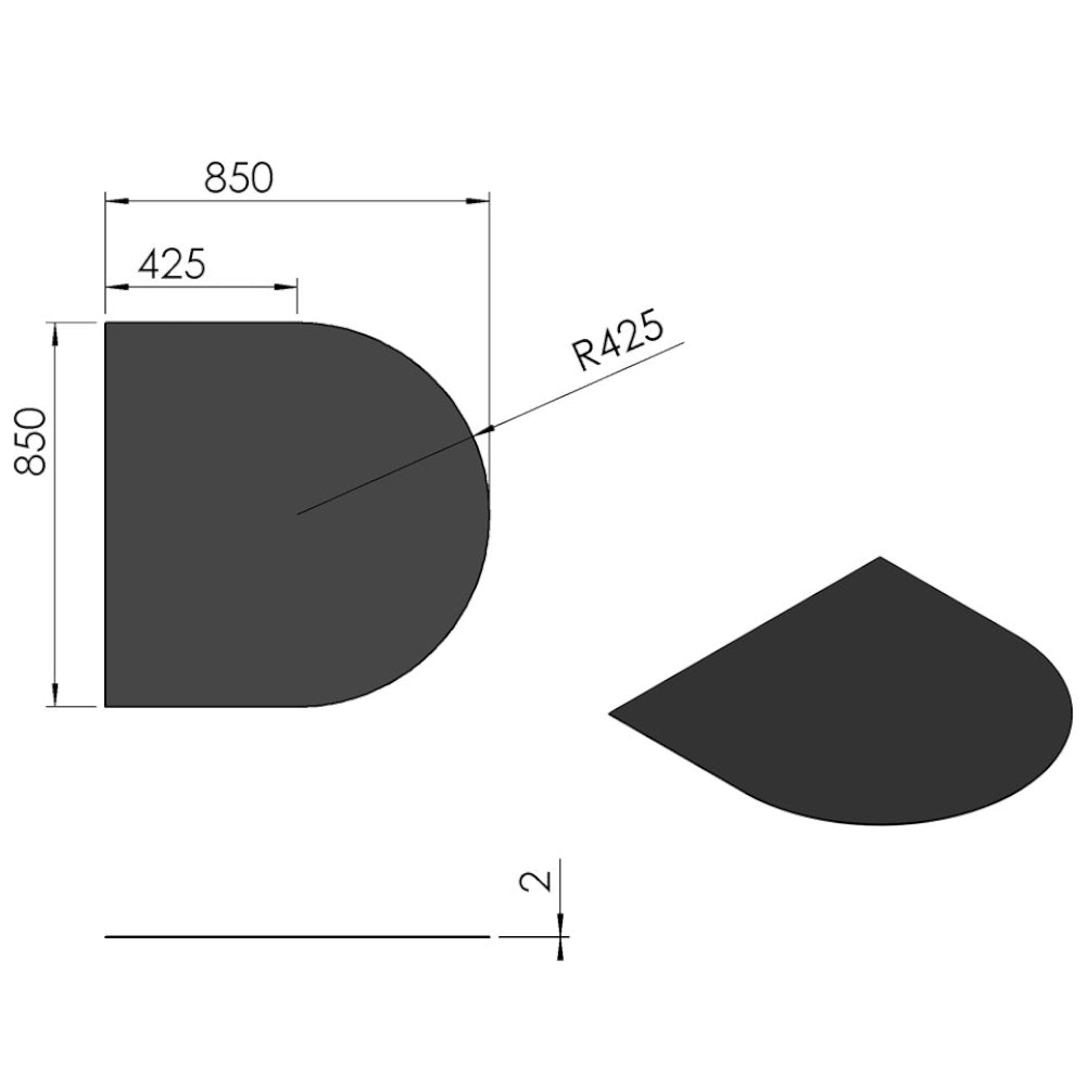 TermaTech | Bodenplatte Halbkreis | 850×850×2 mm | Stahl | Schwarz