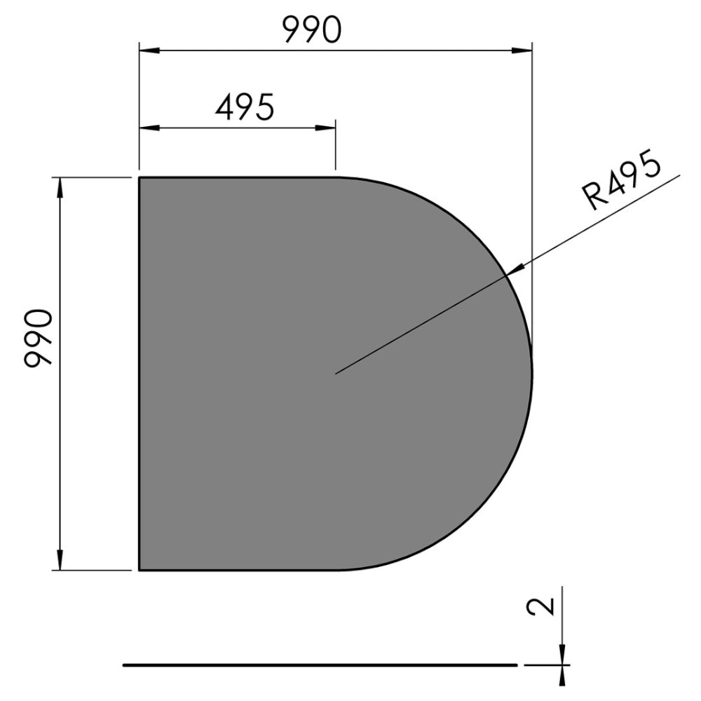 TermaTech | Bodenplatte Halbkreis | 990×990×2 mm | Stahl | Hellgrau