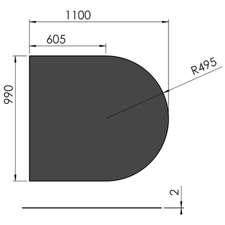 TermaTech | Bodenplatte Halbkreis | 990×1100×2 mm | Stahl | Schwarz