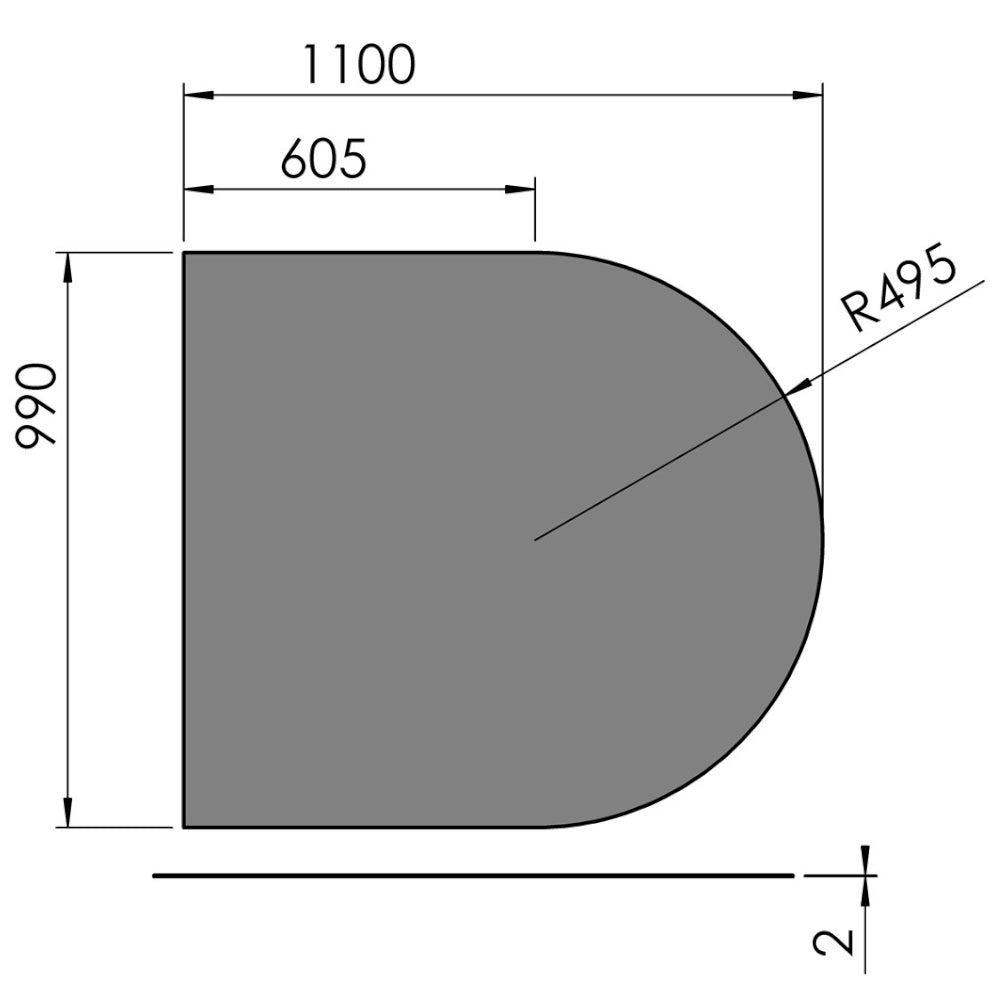 TermaTech | Bodenplatte Halbkreis | 990×1100×2 mm | Stahl | Hellgrau