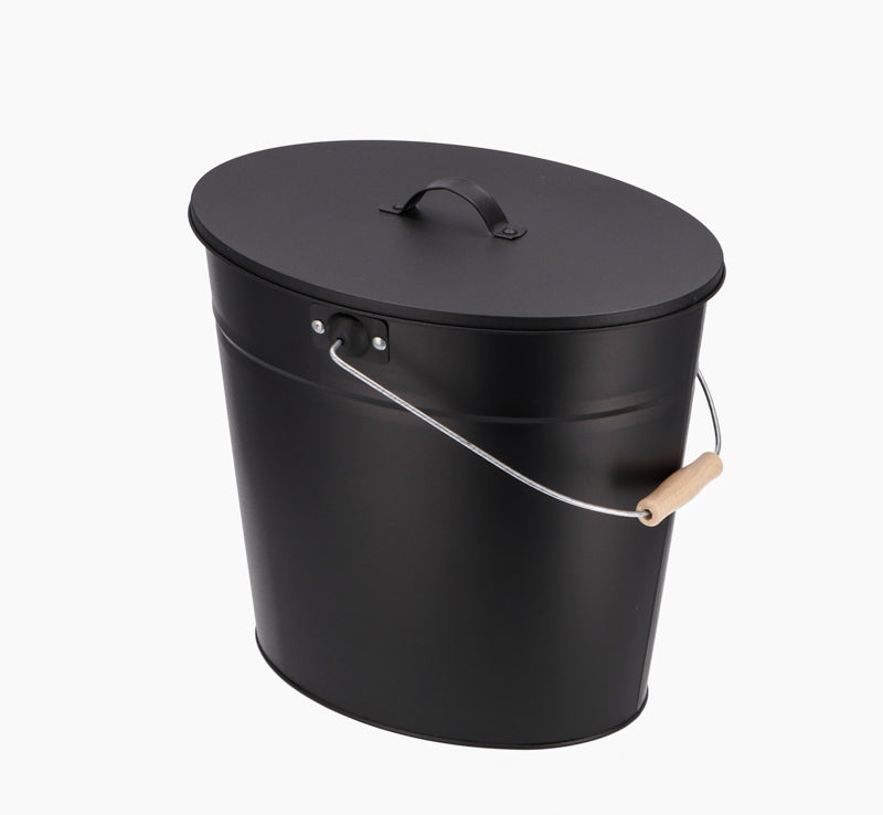 #KaminoFlam Ascheeimer mit Deckel 15 Liter oval schwarz