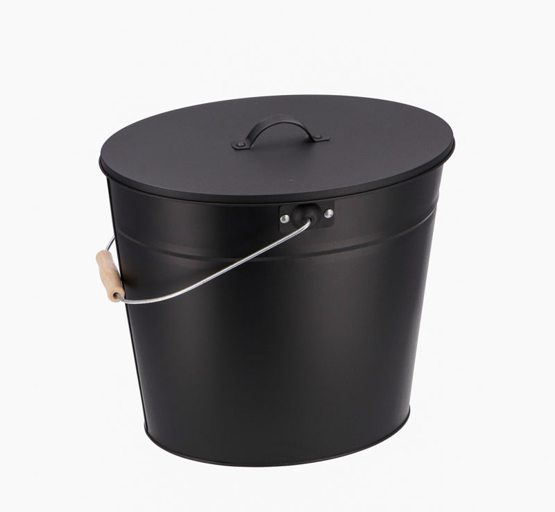 KaminoFlam Ascheeimer mit Deckel 15 Liter oval schwarz