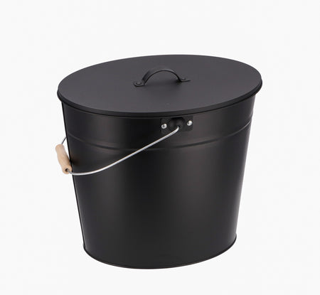 KaminoFlam Ascheeimer mit Deckel 15 Liter oval schwarz