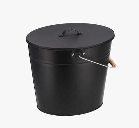 KaminoFlam Ascheeimer mit Deckel 15 Liter oval schwarz