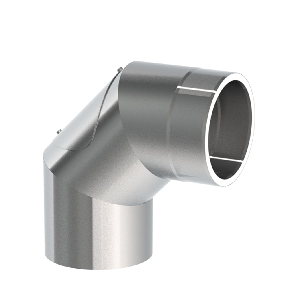 Jeremias Ofenrohr Winkel 90° mit Tür | Ø130mm | gebürstet