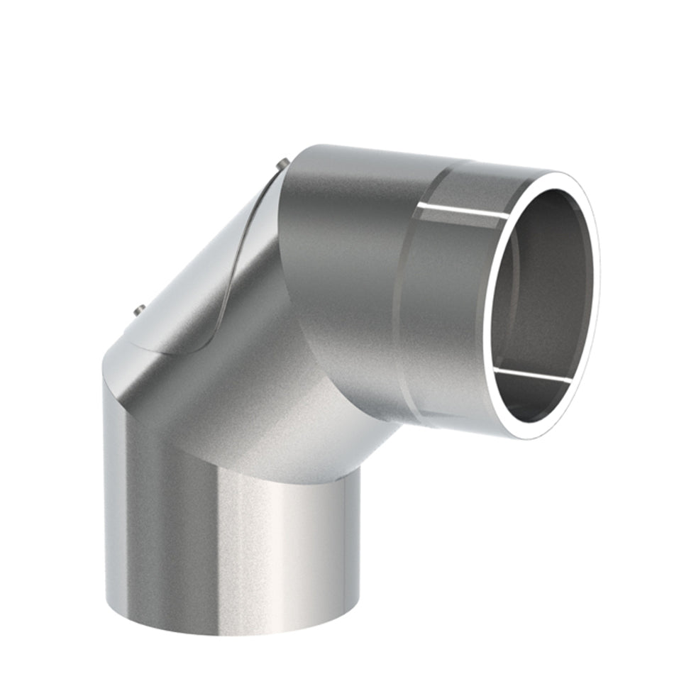 Jeremias Ofenrohr Winkel 90° mit Tür | Ø130mm | gebürstet