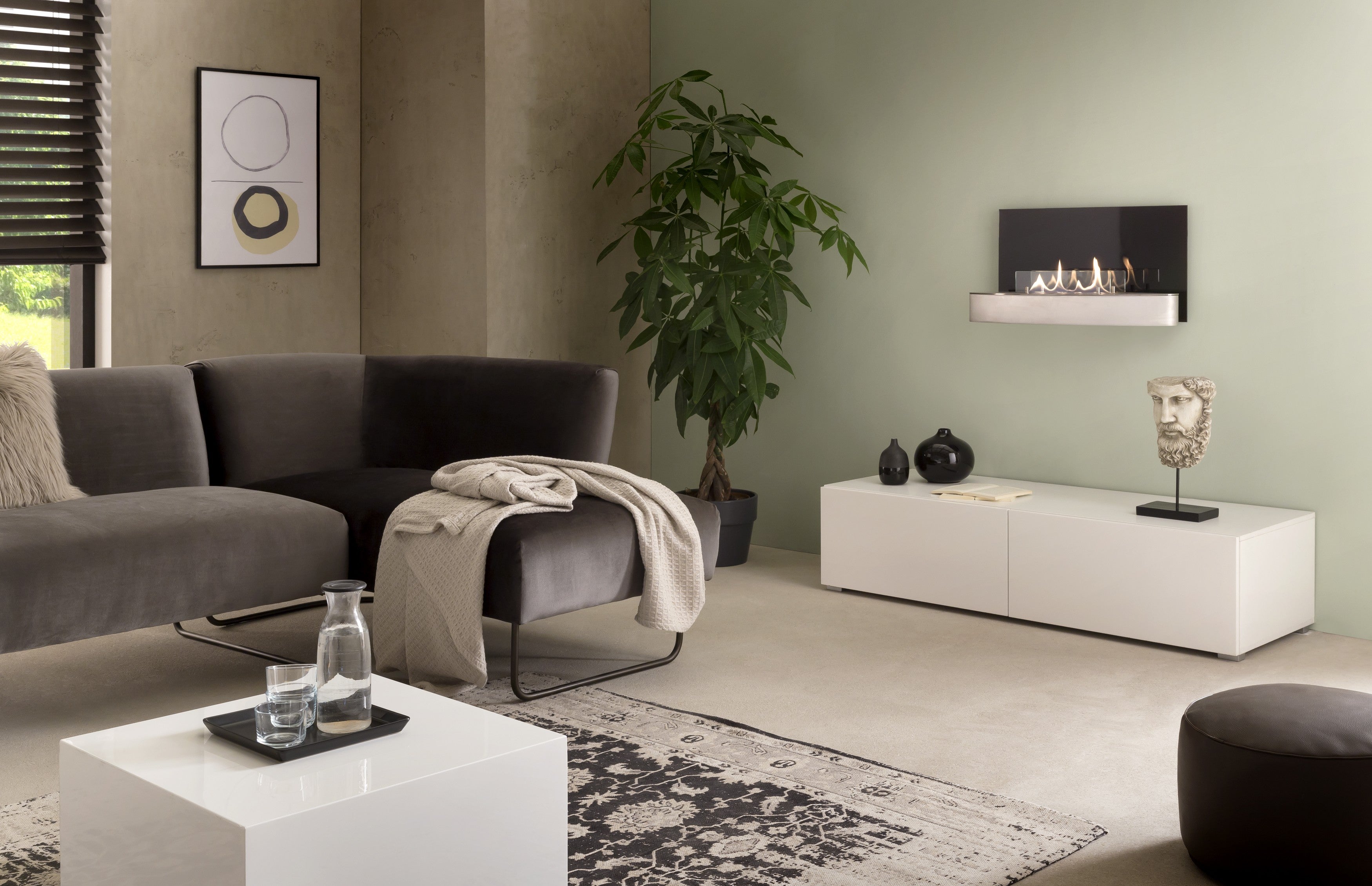 ebios-fire Wandkamin Elipse Wall - Milieu Edelstahl gebürstet