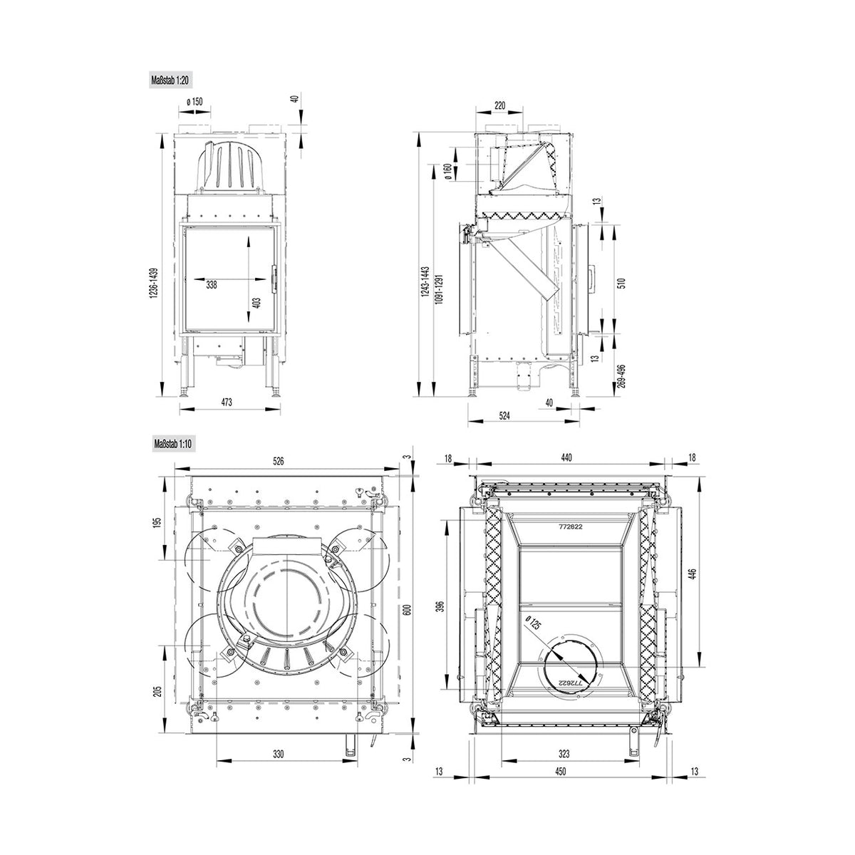Austroflamm | Kamineinsatz 45x51 K II | Maßzeichnung