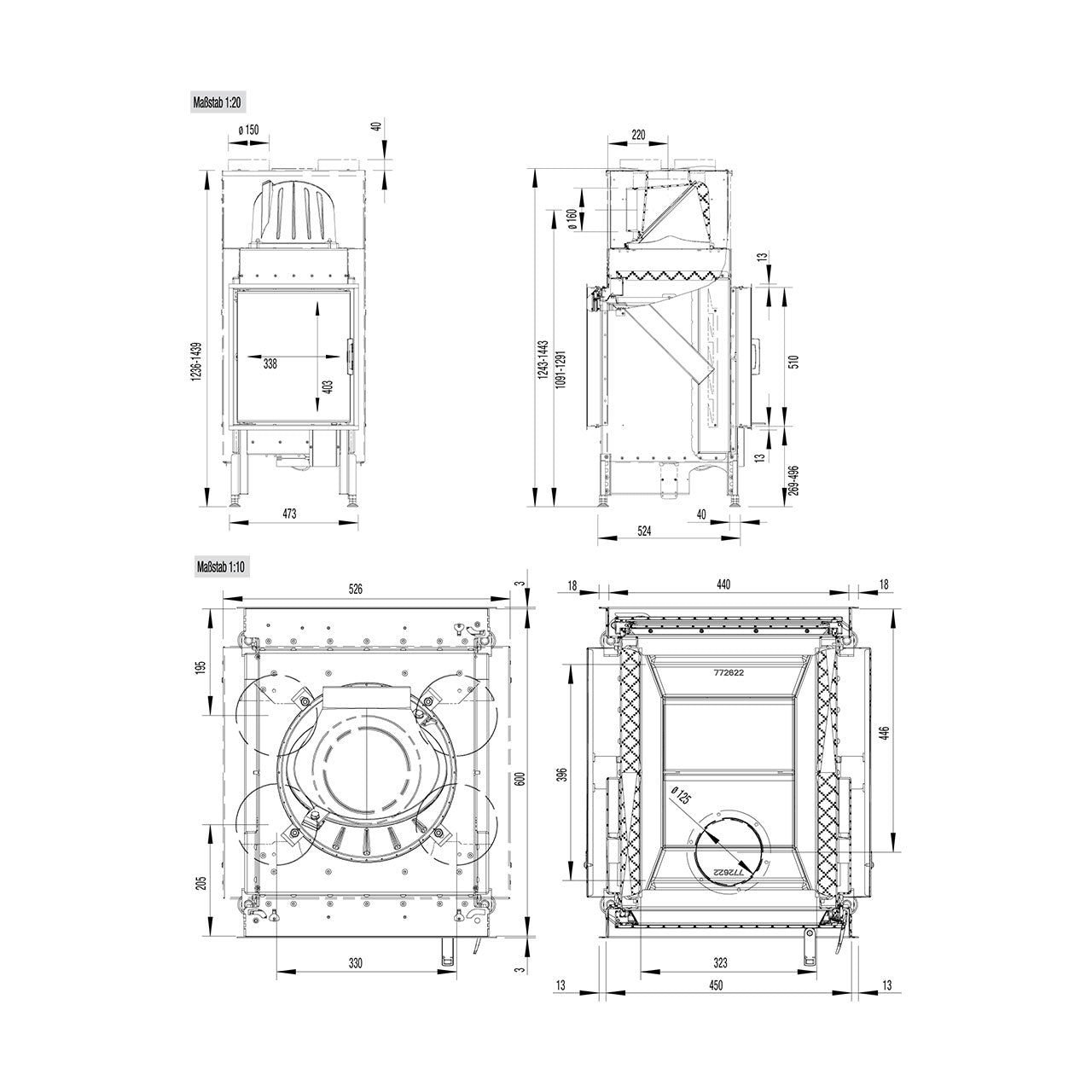 Austroflamm | Kamineinsatz 45x51 K II | Maßzeichnung