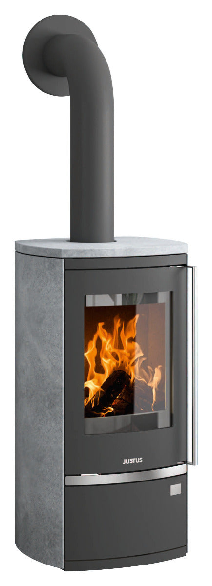 Justus Kaminofen Reno R Stahl Gussgrau, Speckstein | klimaworld.com