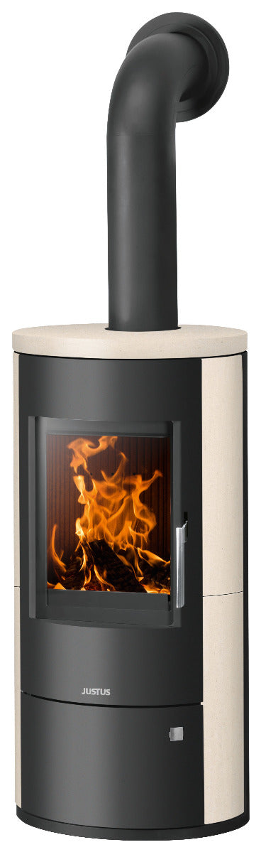 Justus Kaminofen Austin 5 Stahl Schwarz, Kalkstein Cream | klimaworld.com