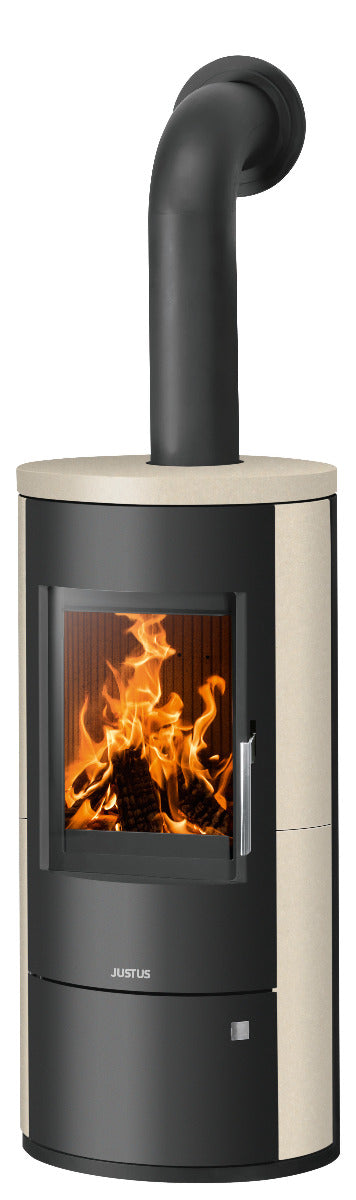 Justus Kaminofen Austin 7 Stahl Schwarz, Kalkstein Cream | klimaworld.com