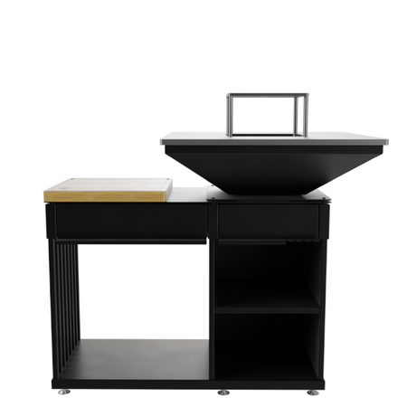 Kratki Grill / Feuerstelle Quadrum | mit Holzplatte | QUADRUM/BBQ/H/B