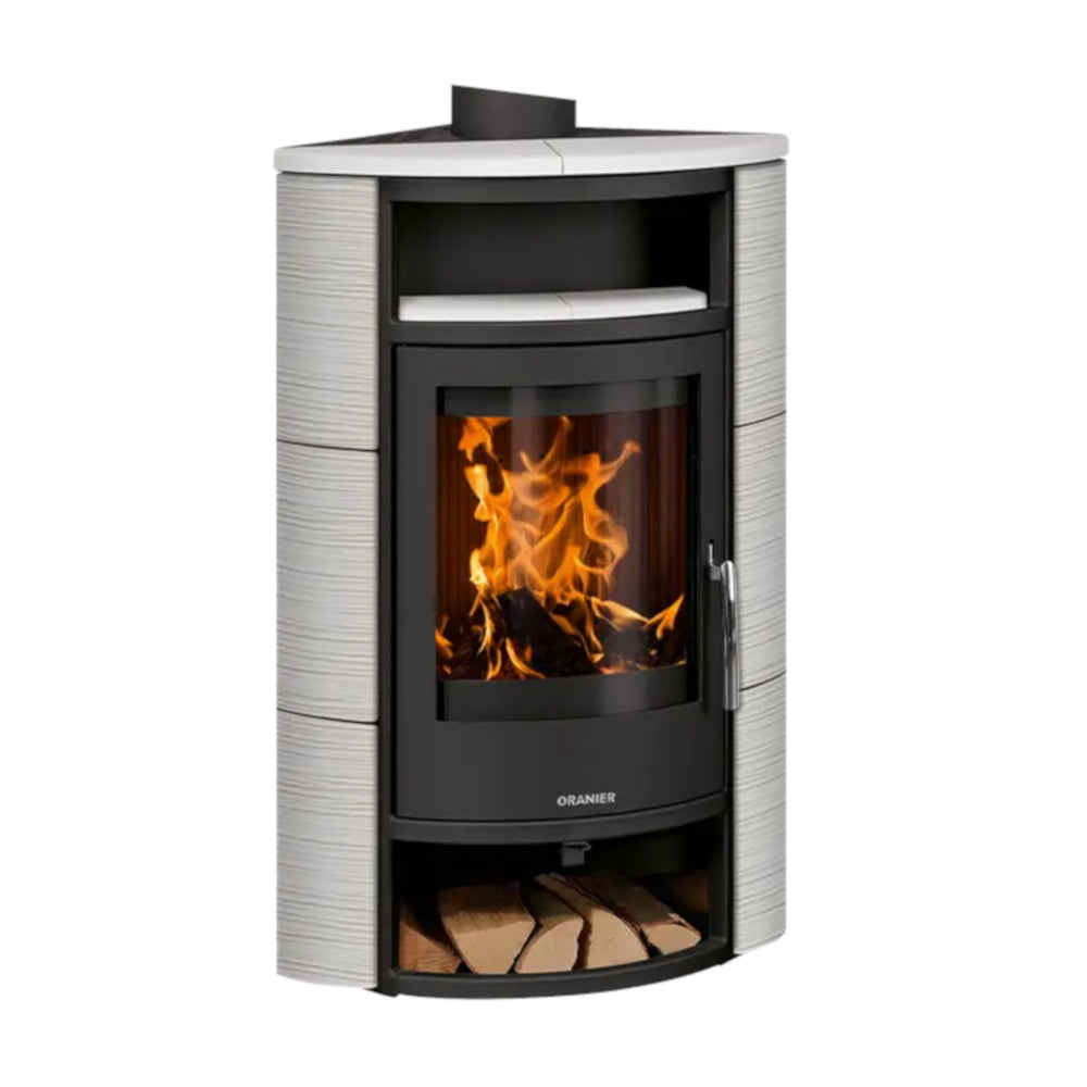 Oranier Kaminofen | Polar Eck Keramik Seidenweiß | 6,5 kW |Schwarz