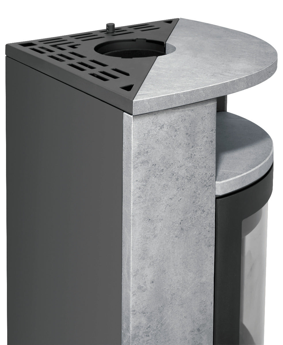 Oranier Kaminofen Polar Neo Eck | Stahl Schwarz, Speckstein Detail | klimaworld.com